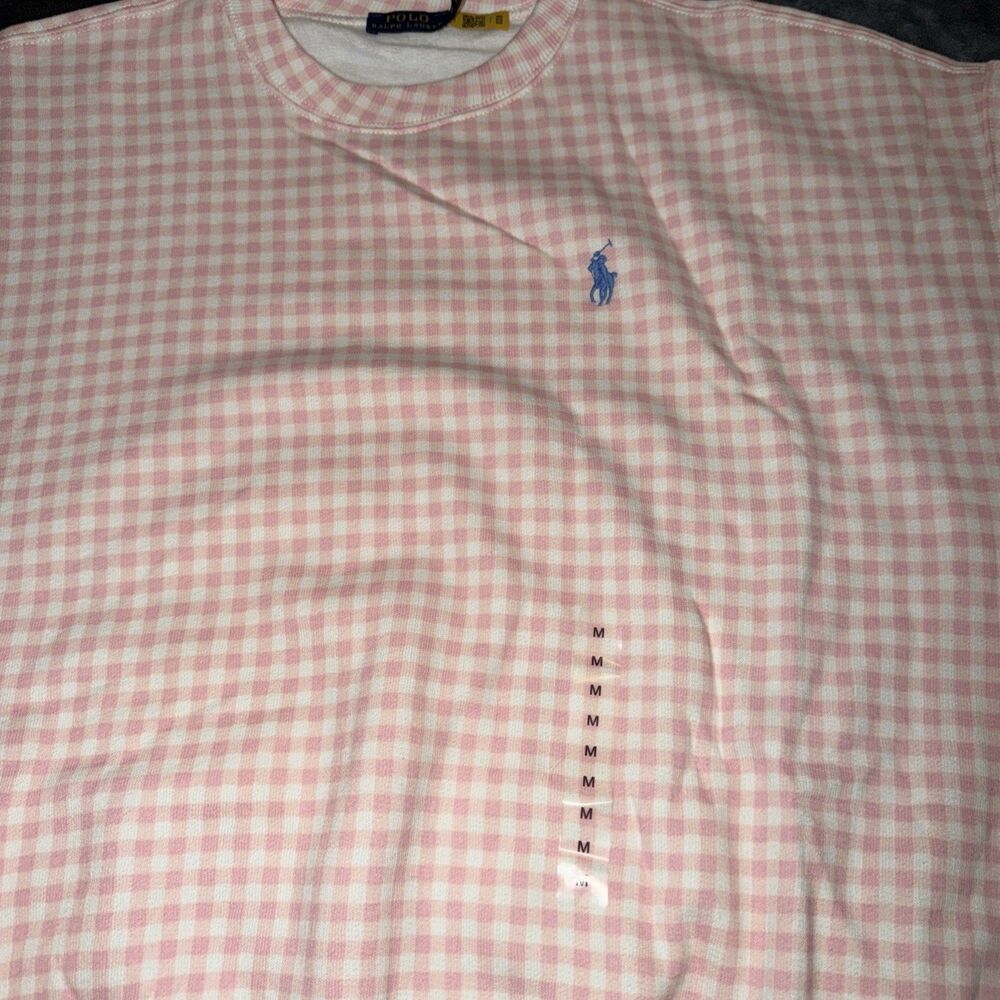 Medium Polo Ralph Lauren Gingham Fleece Sweatshirt Pink White - Picture 11 of 13